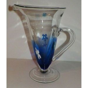 Global Amici Glass Blue Flower Pitcher Vase